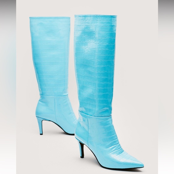 NWT Faux Croc Knee High Stiletto Boots - Picture 4 of 4
